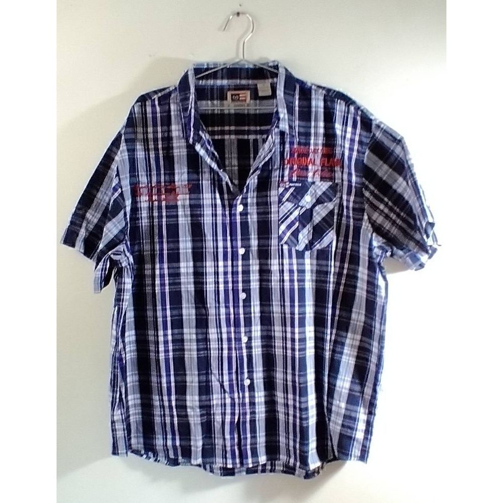 Vintage Phat Farm 3X Plaid Collar Short Sleeve Shirt Blue Red Original Flava Cot